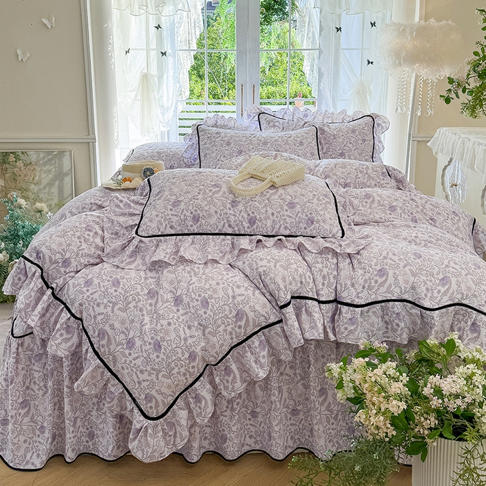 91家纺网 家纺一手货源 找家纺 宜凡家纺 2025新款A类水洗珍珠棉夹棉床裙四件套 洛拉