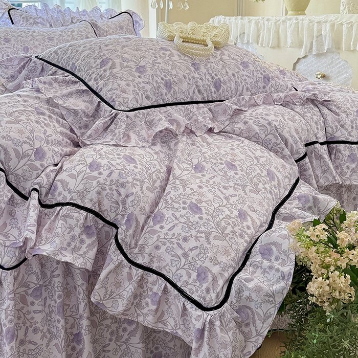 91家纺网 家纺一手货源 找家纺 宜凡家纺 2025新款A类水洗珍珠棉夹棉床裙四件套 洛拉