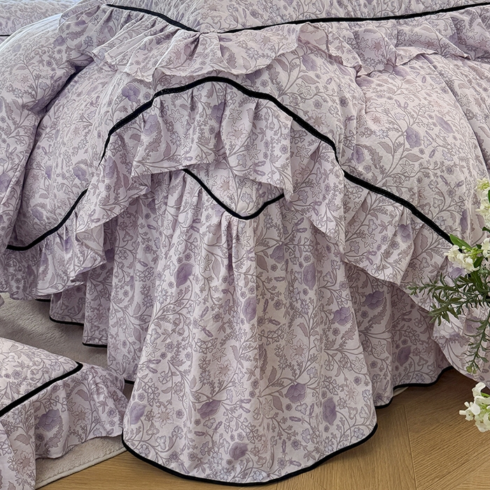 91家纺网 家纺一手货源 找家纺 宜凡家纺 2025新款A类水洗珍珠棉夹棉床裙四件套 洛拉