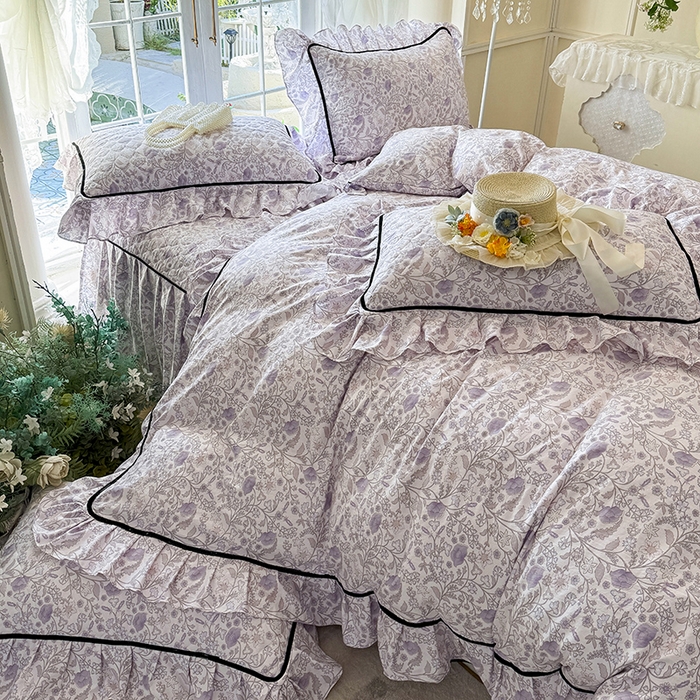 91家纺网 家纺一手货源 找家纺 宜凡家纺 2025新款A类水洗珍珠棉夹棉床裙四件套 洛拉