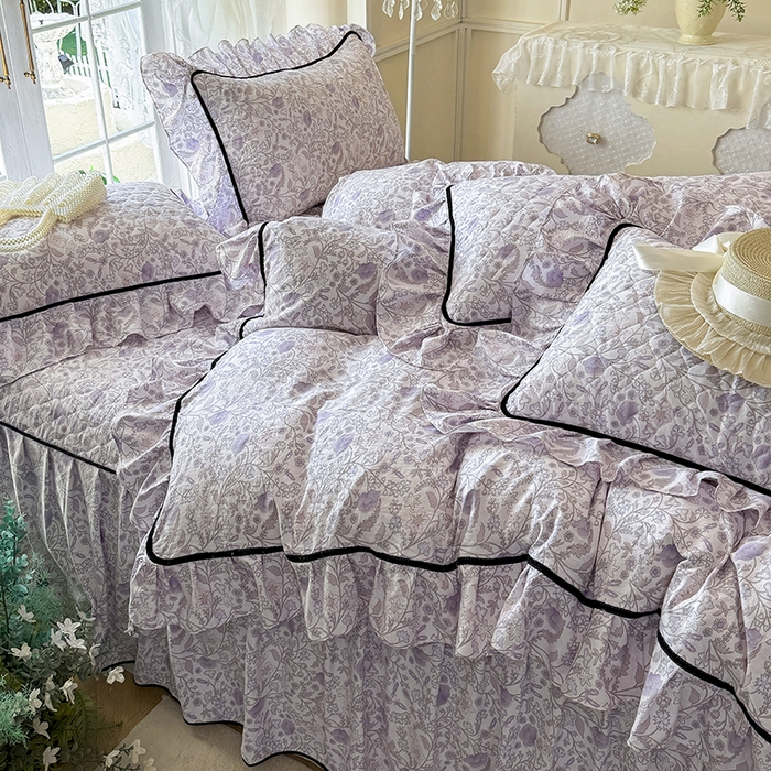 91家纺网 家纺一手货源 找家纺 宜凡家纺 2025新款A类水洗珍珠棉夹棉床裙四件套 洛拉