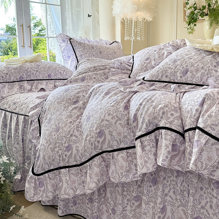 91家纺网 家纺一手货源 找家纺 宜凡家纺 2025新款A类水洗珍珠棉夹棉床裙四件套 洛拉