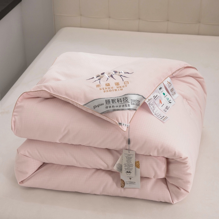 91家纺网 家纺一手货源 找家纺 爱顿家纺 2025新款千鸟格燕窝蛋白温养被冬被芯被子秋冬被 粉色