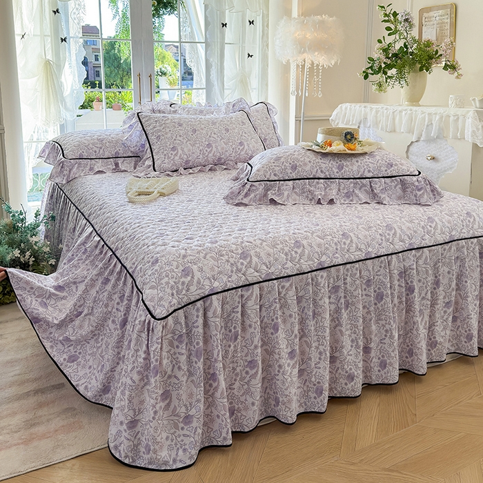 91家纺网 家纺一手货源 找家纺 宜凡家纺 2025新款A类水洗珍珠棉夹棉床裙四件套 洛拉