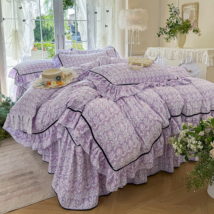 宜凡家纺 2025新款A类水洗珍珠棉夹棉床裙四件套 芙汐