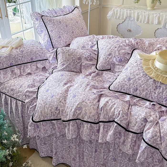 91家纺网 家纺一手货源 找家纺 宜凡家纺 2025新款A类水洗珍珠棉夹棉床裙四件套 芙汐