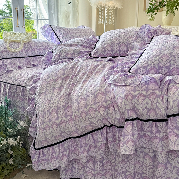 91家纺网 家纺一手货源 找家纺 宜凡家纺 2025新款A类水洗珍珠棉夹棉床裙四件套 芙汐