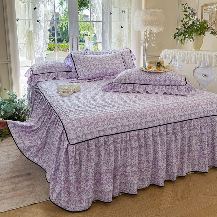 91家纺网 家纺一手货源 找家纺 宜凡家纺 2025新款A类水洗珍珠棉夹棉床裙四件套 芙汐