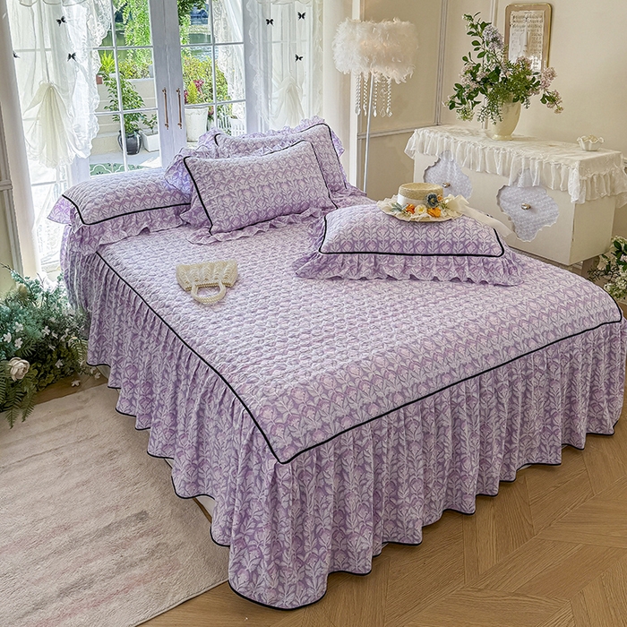 91家纺网 家纺一手货源 找家纺 宜凡家纺 2025新款A类水洗珍珠棉夹棉床裙四件套 芙汐