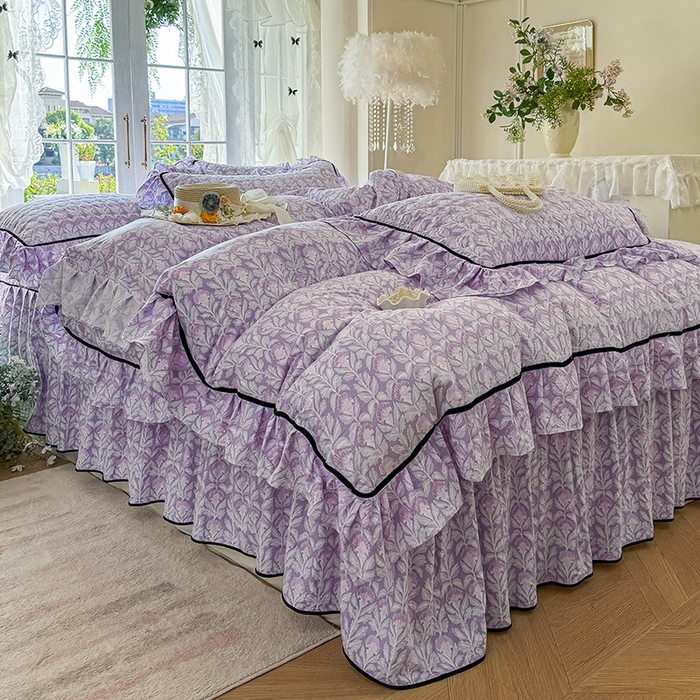 91家纺网 家纺一手货源 找家纺 宜凡家纺 2025新款A类水洗珍珠棉夹棉床裙四件套 芙汐