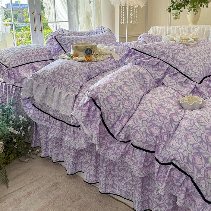 91家纺网 家纺一手货源 找家纺 宜凡家纺 2025新款A类水洗珍珠棉夹棉床裙四件套 芙汐