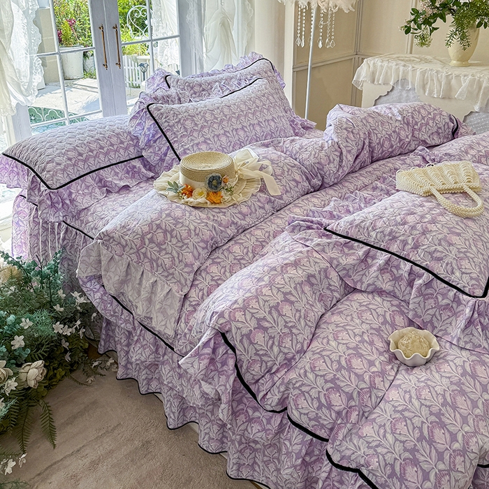 91家纺网 家纺一手货源 找家纺 宜凡家纺 2025新款A类水洗珍珠棉夹棉床裙四件套 芙汐