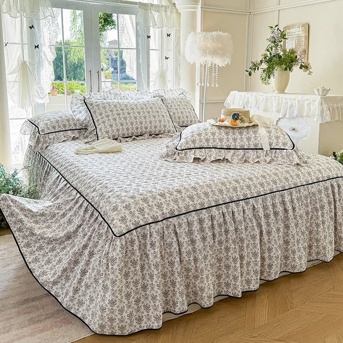 91家纺网 家纺一手货源 找家纺 宜凡家纺 2025新款A类水洗珍珠棉夹棉床裙四件套 卡诺