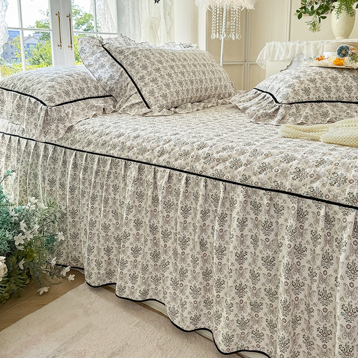 91家纺网 家纺一手货源 找家纺 宜凡家纺 2025新款A类水洗珍珠棉夹棉床裙四件套 卡诺