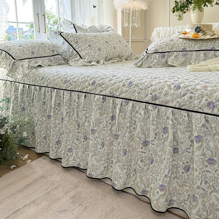 91家纺网 家纺一手货源 找家纺 宜凡家纺 2025新款A类水洗珍珠棉夹棉床裙四件套 觅春