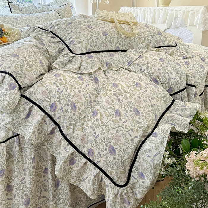 91家纺网 家纺一手货源 找家纺 宜凡家纺 2025新款A类水洗珍珠棉夹棉床裙四件套 觅春