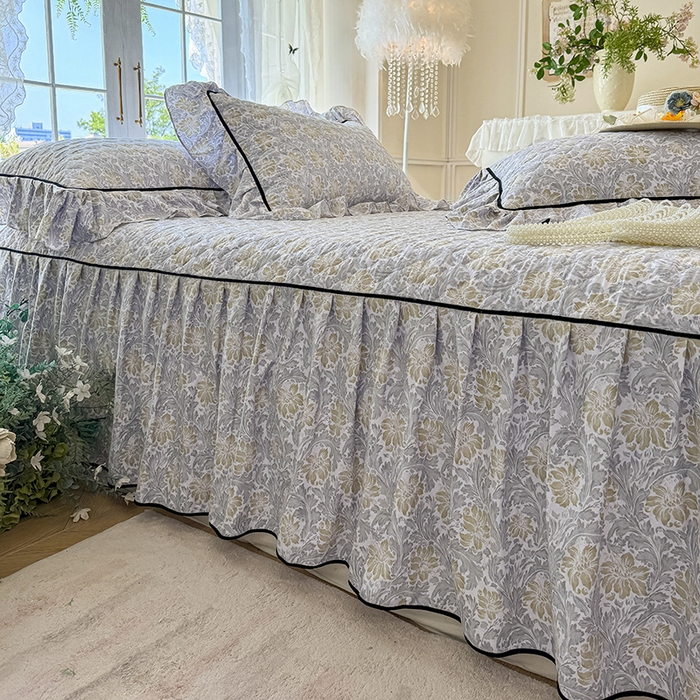 91家纺网 家纺一手货源 找家纺 宜凡家纺 2025新款A类水洗珍珠棉夹棉床裙四件套 清野