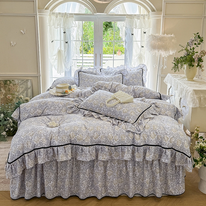 91家纺网 家纺一手货源 找家纺 宜凡家纺 2025新款A类水洗珍珠棉夹棉床裙四件套 清野