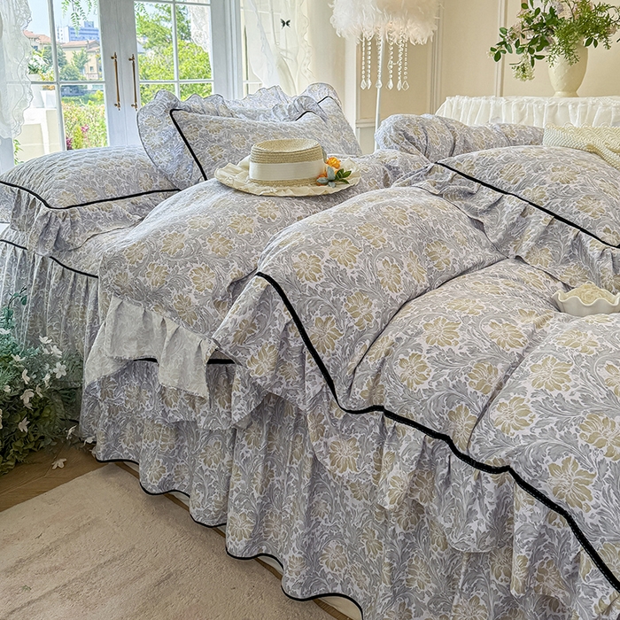 91家纺网 家纺一手货源 找家纺 宜凡家纺 2025新款A类水洗珍珠棉夹棉床裙四件套 清野