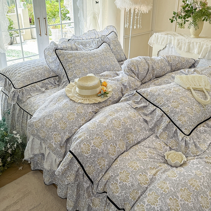 91家纺网 家纺一手货源 找家纺 宜凡家纺 2025新款A类水洗珍珠棉夹棉床裙四件套 清野