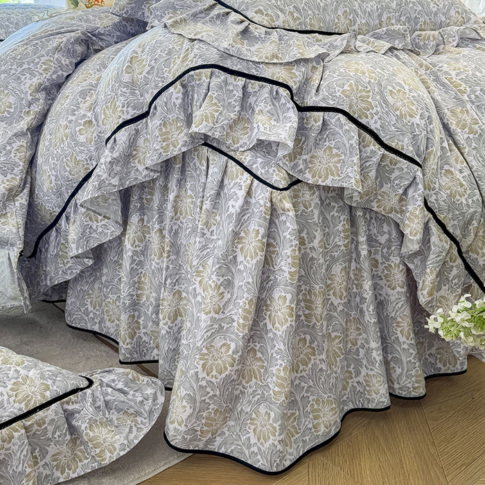 91家纺网 家纺一手货源 找家纺 宜凡家纺 2025新款A类水洗珍珠棉夹棉床裙四件套 清野