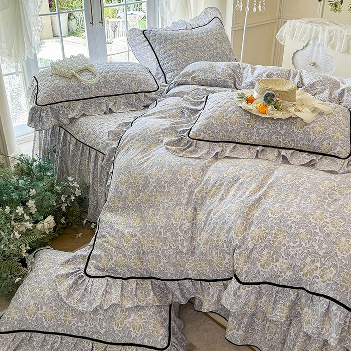 91家纺网 家纺一手货源 找家纺 宜凡家纺 2025新款A类水洗珍珠棉夹棉床裙四件套 清野