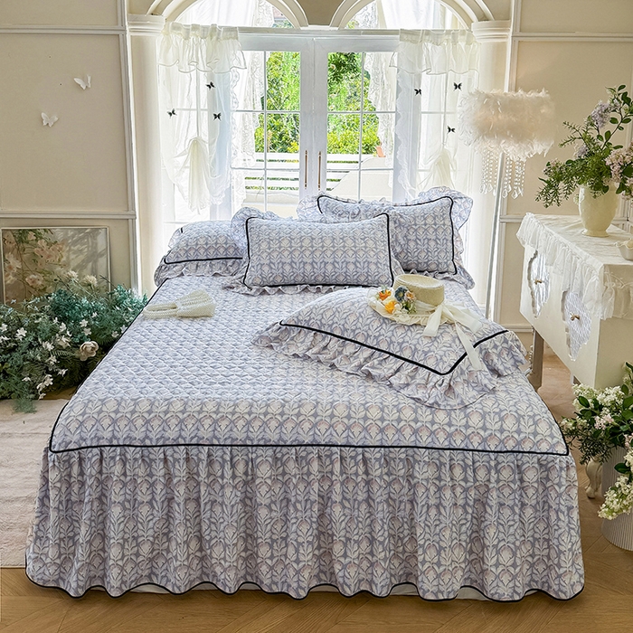 91家纺网 家纺一手货源 找家纺 宜凡家纺 2025新款A类水洗珍珠棉夹棉床裙四件套 夕雾