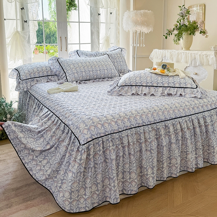 91家纺网 家纺一手货源 找家纺 宜凡家纺 2025新款A类水洗珍珠棉夹棉床裙四件套 夕雾