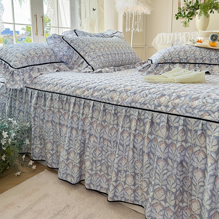 91家纺网 家纺一手货源 找家纺 宜凡家纺 2025新款A类水洗珍珠棉夹棉床裙四件套 夕雾