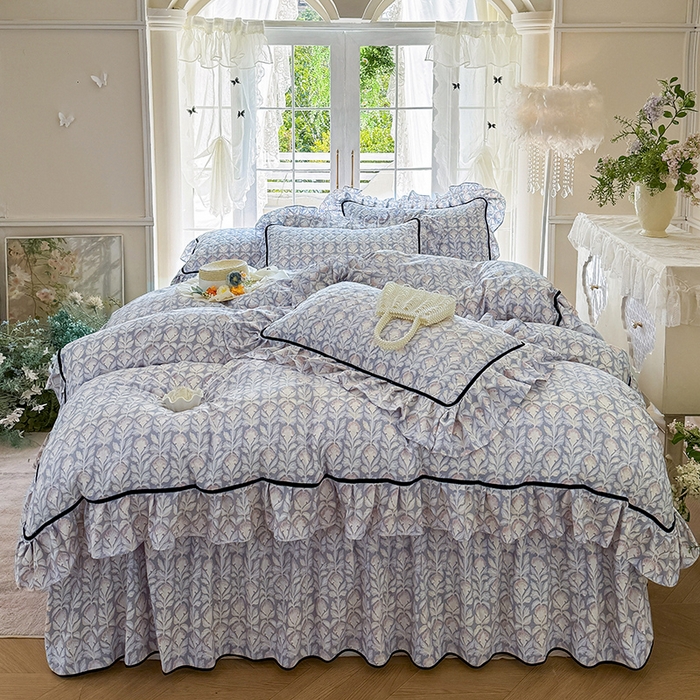 91家纺网 家纺一手货源 找家纺 宜凡家纺 2025新款A类水洗珍珠棉夹棉床裙四件套 夕雾