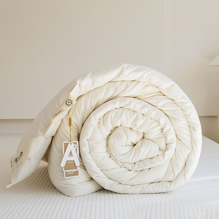 91家纺网 家纺一手货源 找家纺 爱顿家纺 2025新款全棉面料缎条无染大豆被子被芯冬被 米白