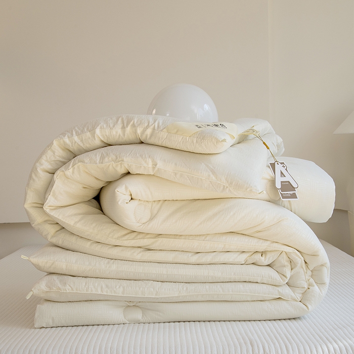 91家纺网 家纺一手货源 找家纺 爱顿家纺 2025新款全棉面料缎条无染大豆被子被芯冬被 米白