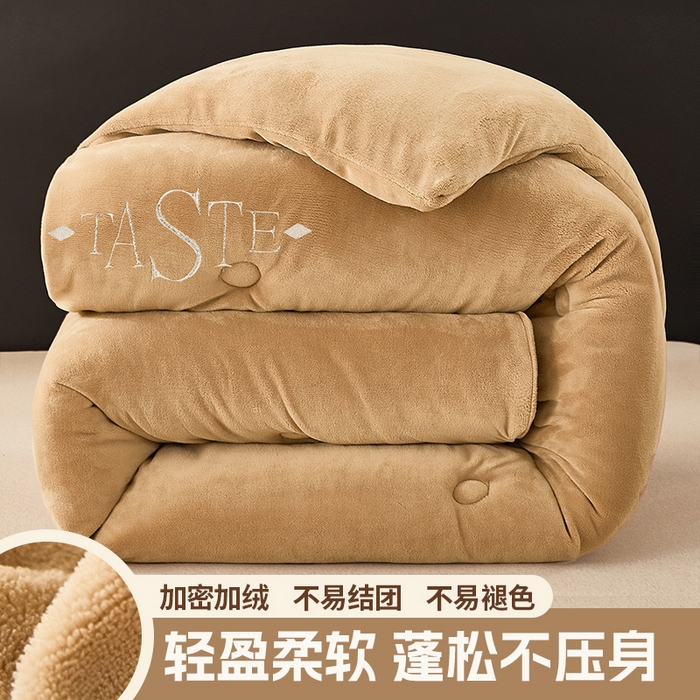 雅蔓依家纺 2025新款绣花双面加厚牛奶绒冬被被子被芯 咖色