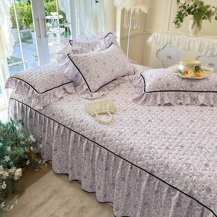 91家纺网 家纺一手货源 找家纺 宜凡家纺 2025新款A类水洗珍珠棉夹棉床裙三件套 洛拉