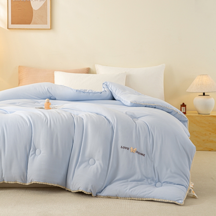 91家纺网 家纺一手货源 找家纺 欧雅搁家纺 2025新款针织棉豆豆被冬被子被芯-蝶舞 深睡蓝