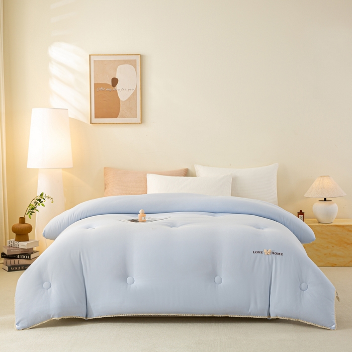 欧雅搁家纺 2025新款针织棉豆豆被冬被子被芯-蝶舞 深睡蓝