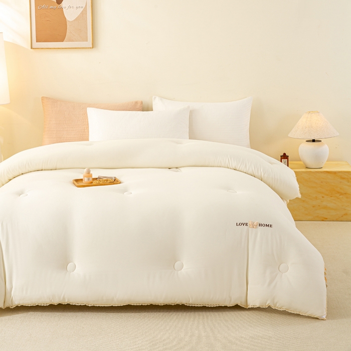 91家纺网 家纺一手货源 找家纺 欧雅搁家纺 2025新款针织棉豆豆被冬被子被芯-蝶舞 轻奢白