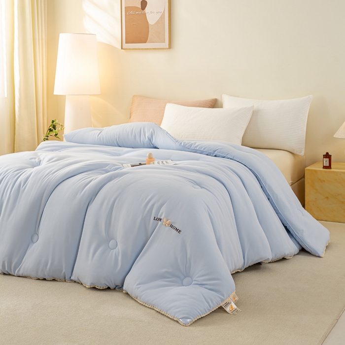 91家纺网 家纺一手货源 找家纺 欧雅搁家纺 2025新款针织棉豆豆被冬被子被芯-蝶舞 深睡蓝