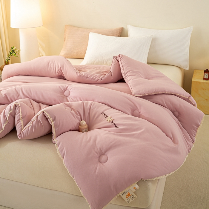 91家纺网 家纺一手货源 找家纺 欧雅搁家纺 2025新款针织棉豆豆被冬被子被芯-蝶舞 樱花粉