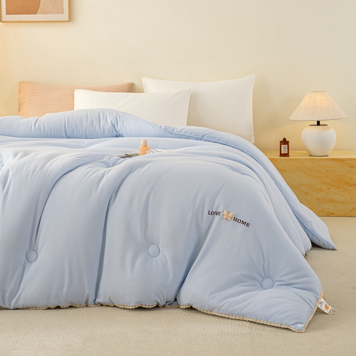 91家纺网 家纺一手货源 找家纺 欧雅搁家纺 2025新款针织棉豆豆被冬被子被芯-蝶舞 深睡蓝