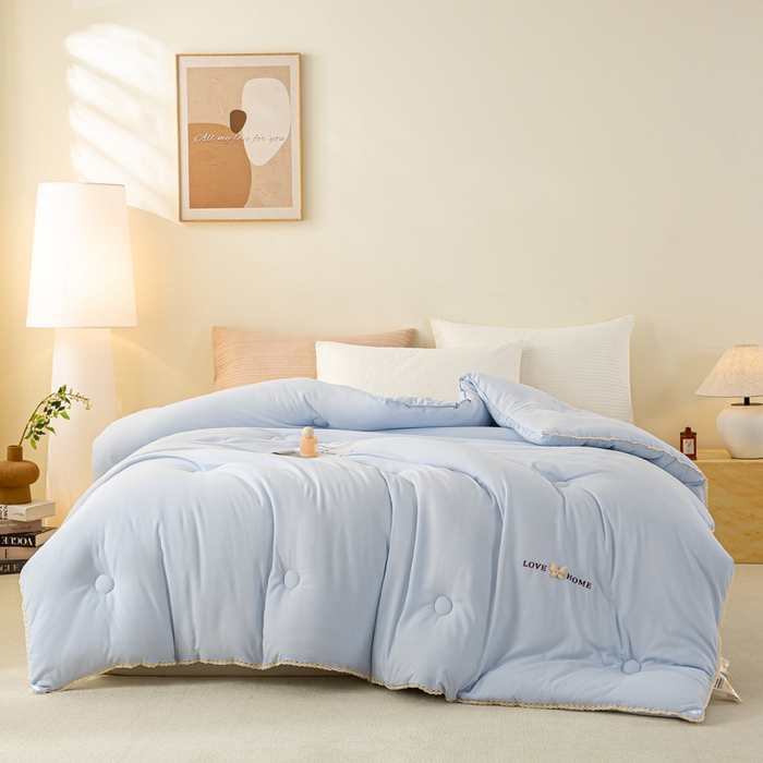 91家纺网 家纺一手货源 找家纺 欧雅搁家纺 2025新款针织棉豆豆被冬被子被芯-蝶舞 深睡蓝