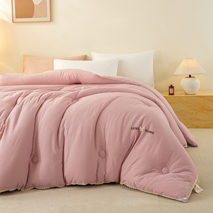 91家纺网 家纺一手货源 找家纺 欧雅搁家纺 2025新款针织棉豆豆被冬被子被芯-蝶舞 樱花粉