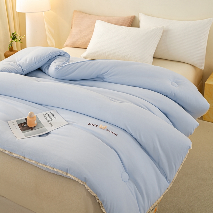 91家纺网 家纺一手货源 找家纺 欧雅搁家纺 2025新款针织棉豆豆被冬被子被芯-蝶舞 深睡蓝