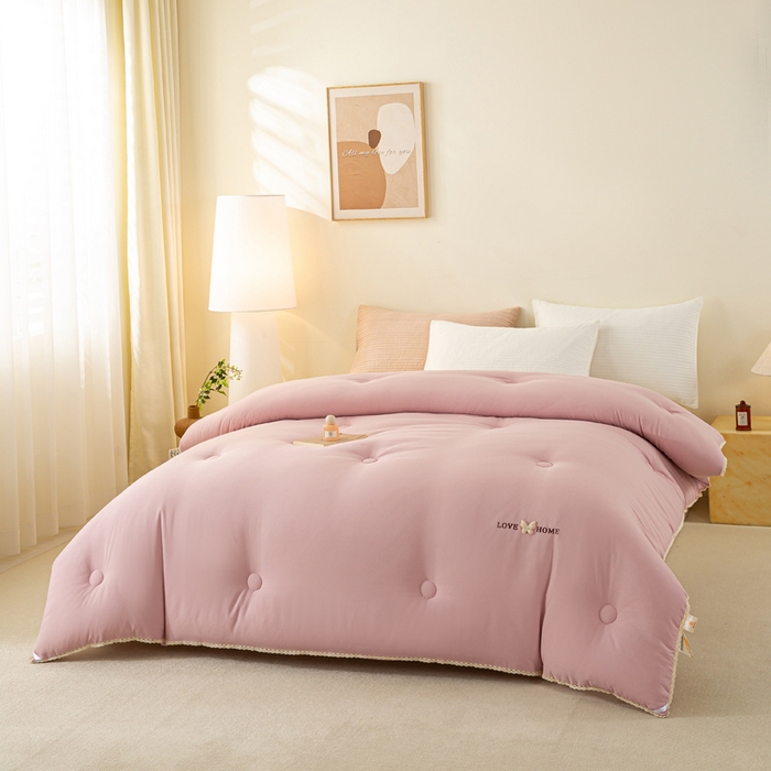 91家纺网 家纺一手货源 找家纺 欧雅搁家纺 2025新款针织棉豆豆被冬被子被芯-蝶舞 樱花粉