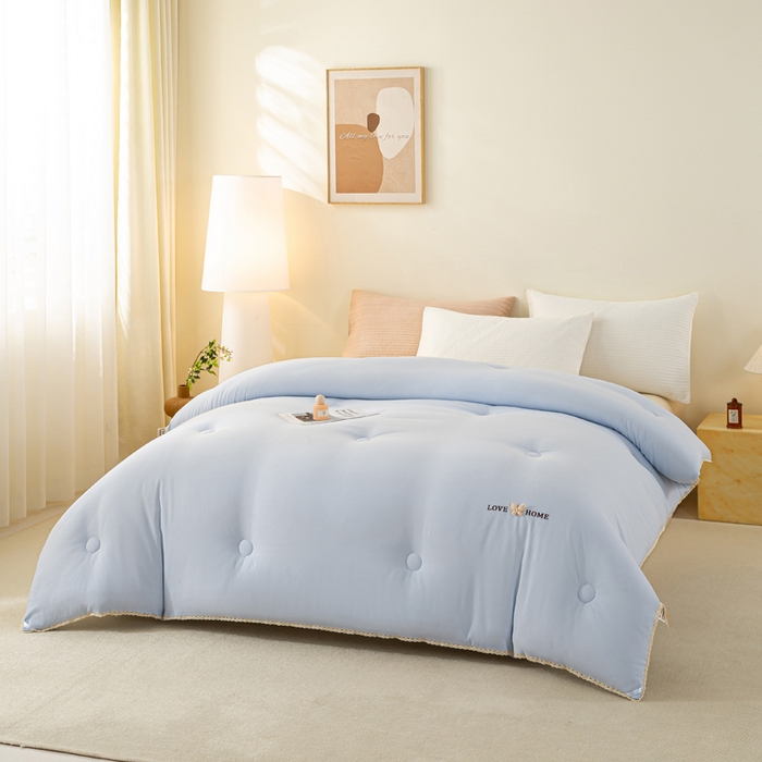 91家纺网 家纺一手货源 找家纺 欧雅搁家纺 2025新款针织棉豆豆被冬被子被芯-蝶舞 深睡蓝