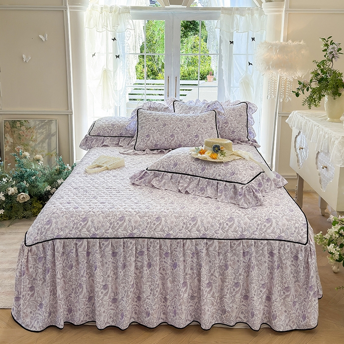 91家纺网 家纺一手货源 找家纺 宜凡家纺 2025新款A类水洗珍珠棉夹棉床裙三件套 洛拉