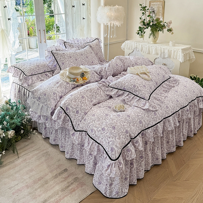 91家纺网 家纺一手货源 找家纺 宜凡家纺 2025新款A类水洗珍珠棉夹棉床裙三件套 洛拉