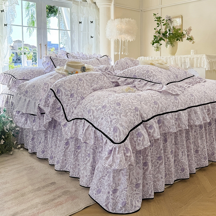 91家纺网 家纺一手货源 找家纺 宜凡家纺 2025新款A类水洗珍珠棉夹棉床裙三件套 洛拉