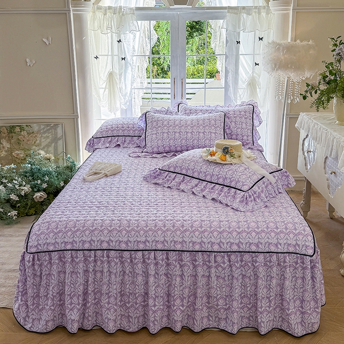 91家纺网 家纺一手货源 找家纺 宜凡家纺 2025新款A类水洗珍珠棉夹棉床裙三件套 芙汐