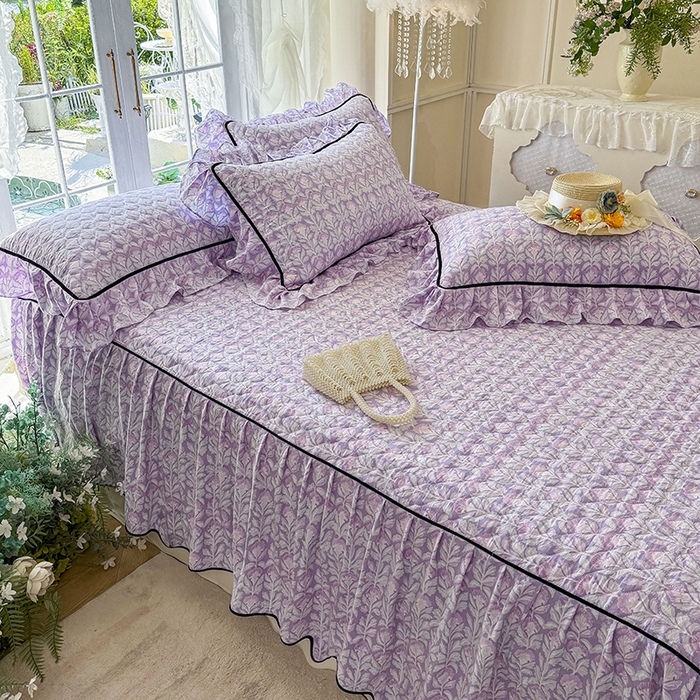 91家纺网 家纺一手货源 找家纺 宜凡家纺 2025新款A类水洗珍珠棉夹棉床裙三件套 芙汐